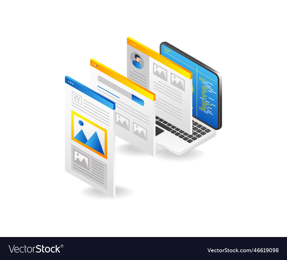 Flat isometric design concept of web browser