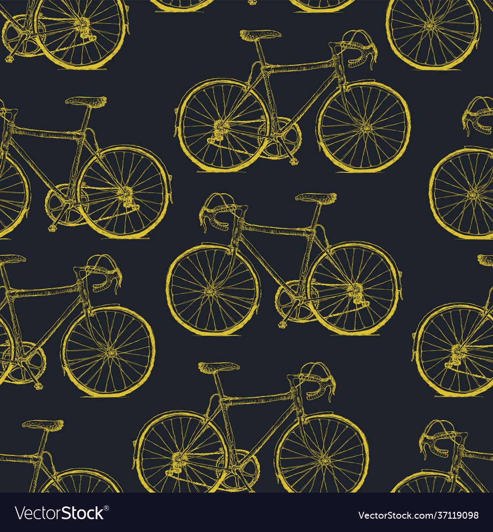 Hand-drawn yellow bicycles seamless pattern