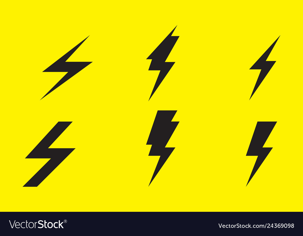 Lightning icon set on yellow background