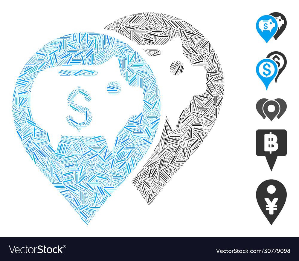 Line bank map pointers icon mosaic
