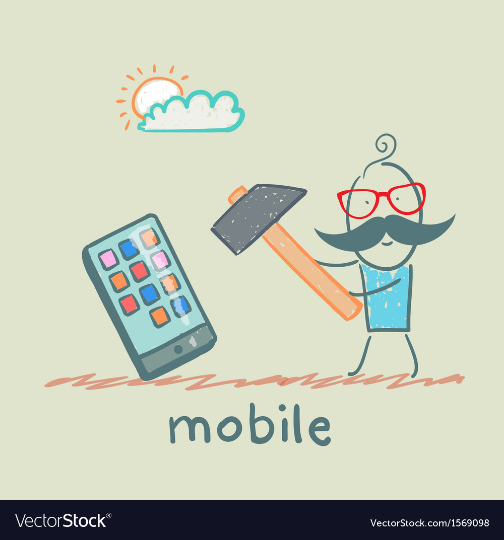 Man hammers on mobile