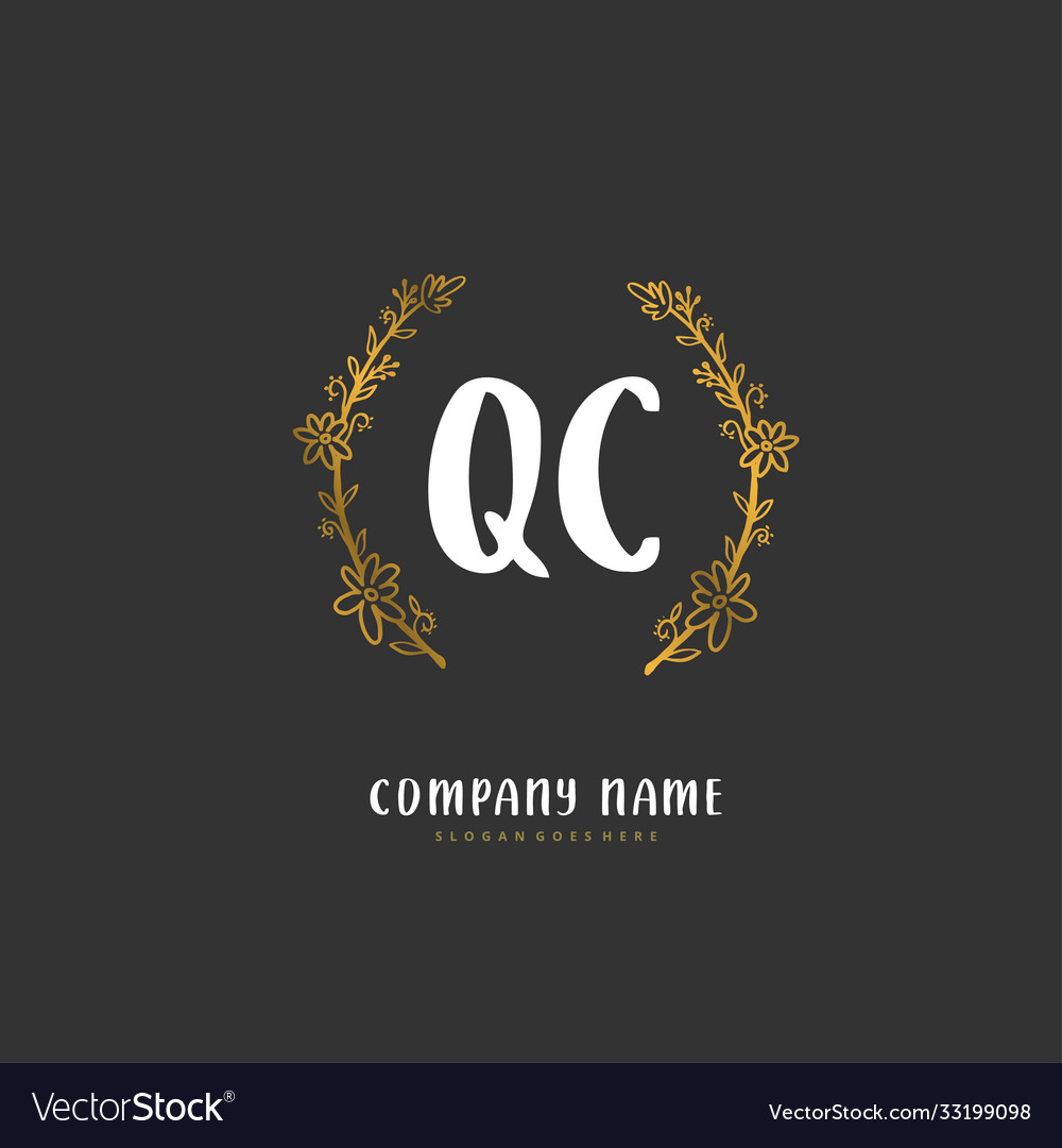 Q c qc initial handwriting and signature logo vector image Q c qc initial handwriting and signature logo