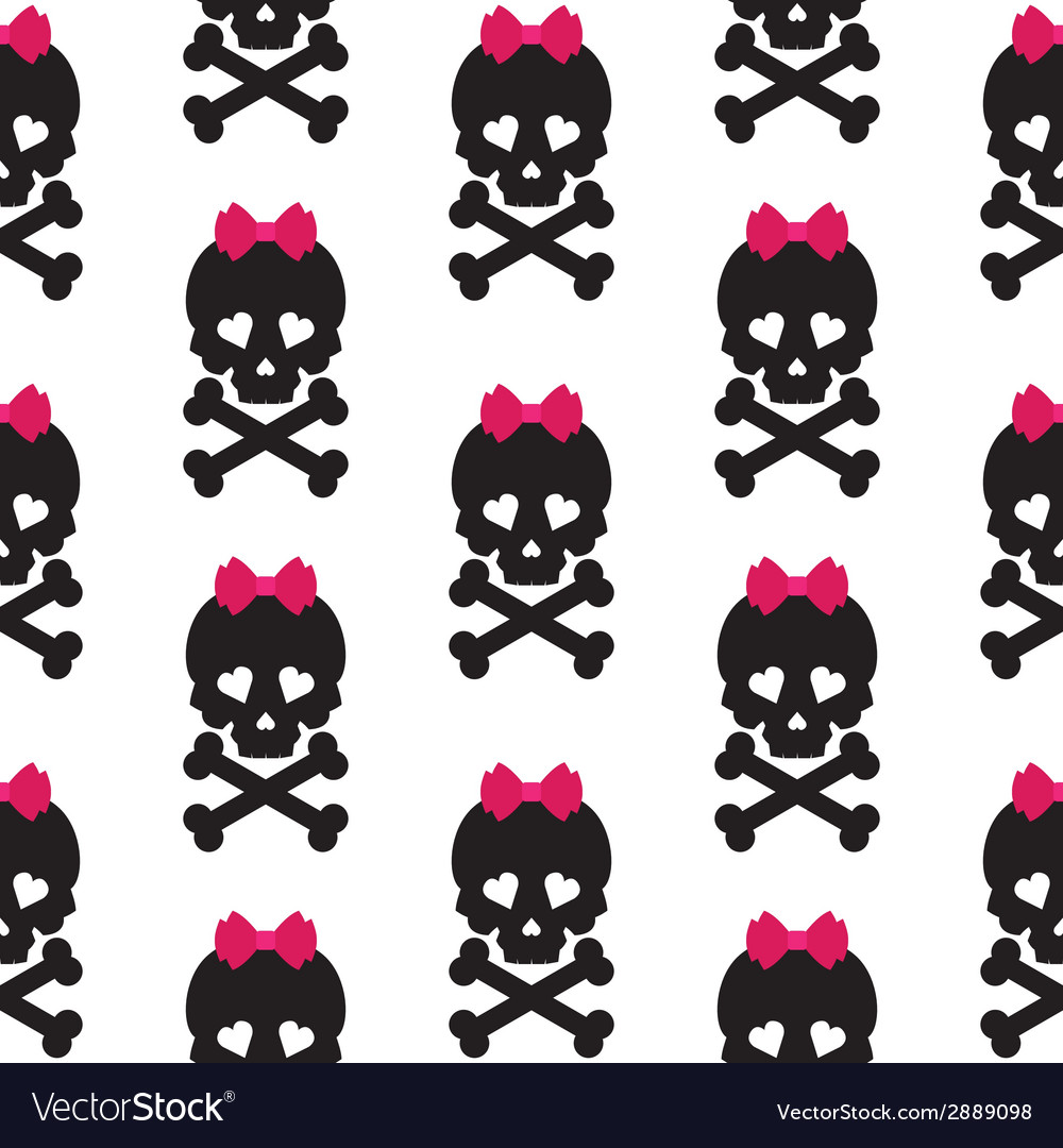 Skull with Bow Seamless Pattern