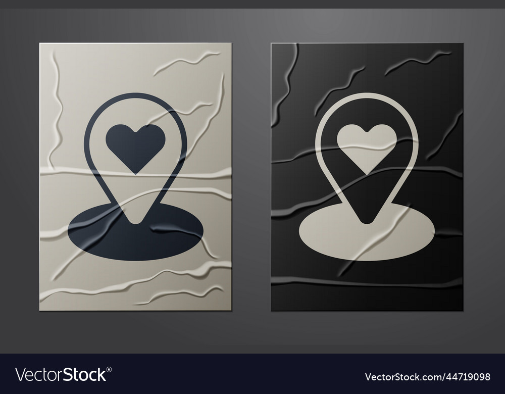 White map pointer with heart icon isolated