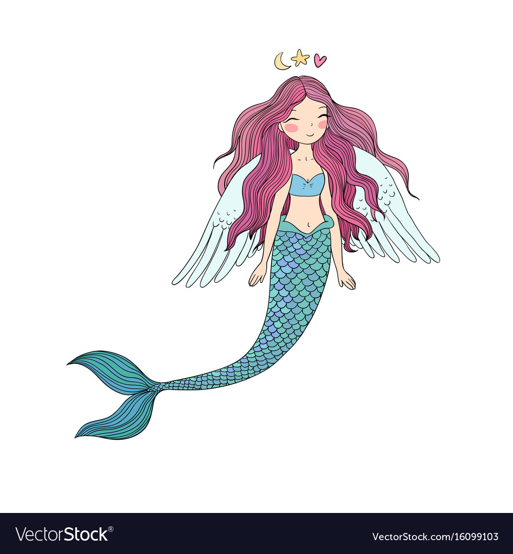 Beautiful cute cartoon mermaid with long hair Vector Image