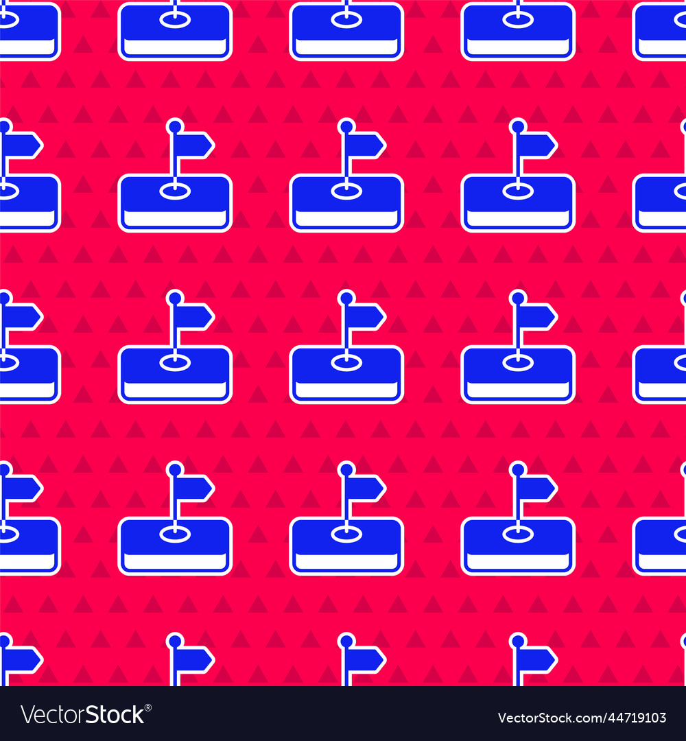 Blue flag icon isolated seamless pattern on red vector image Blue flag icon isolated seamless pattern on red