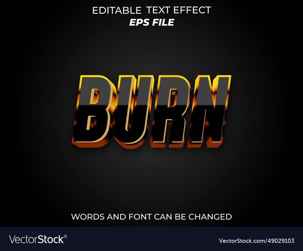 Burn text effect font editable typography 3d