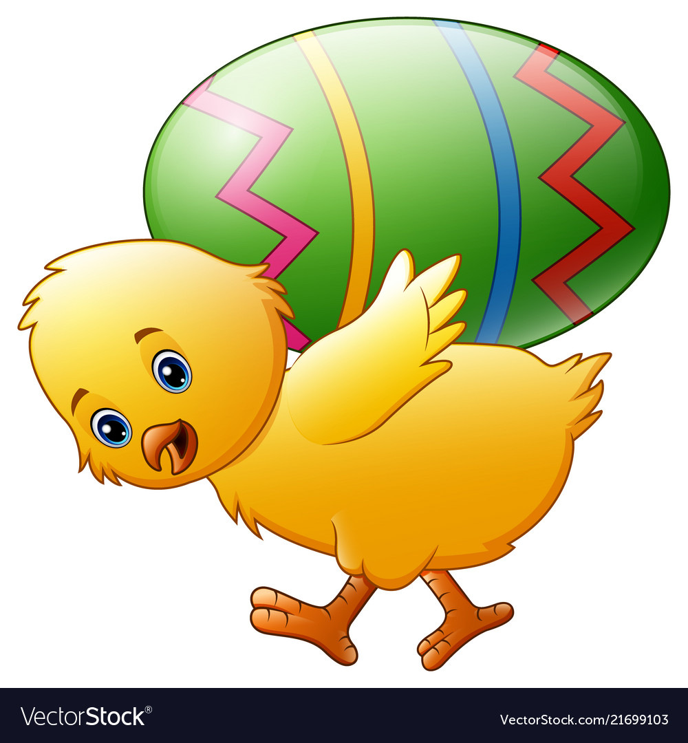 Cartoon happy chicken carrying egg Royalty Free Vector Image