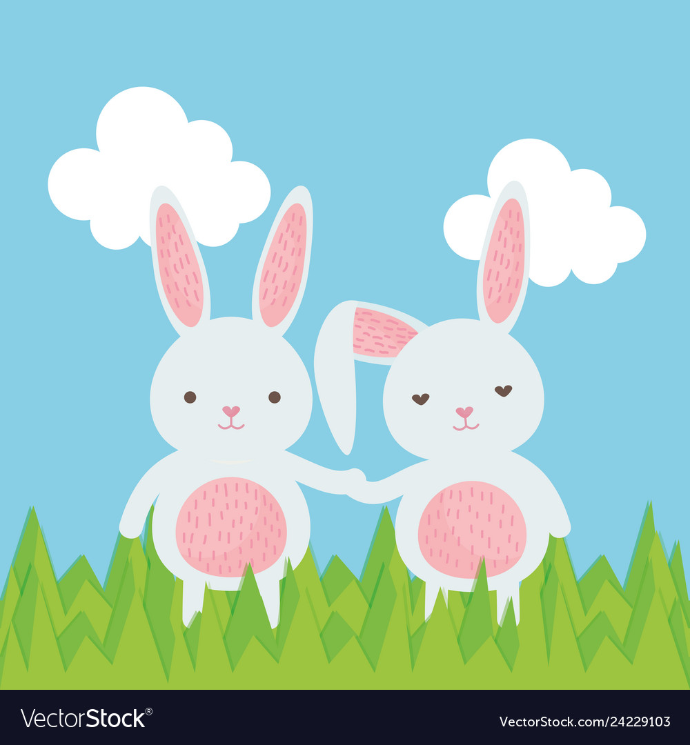 Cute rabbits in the landscape characters