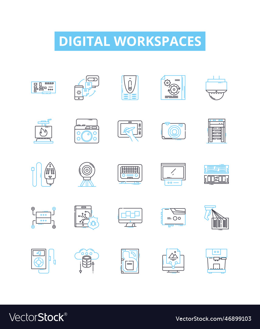 Digital workspaces line icons set vector image Digital workspaces line icons set