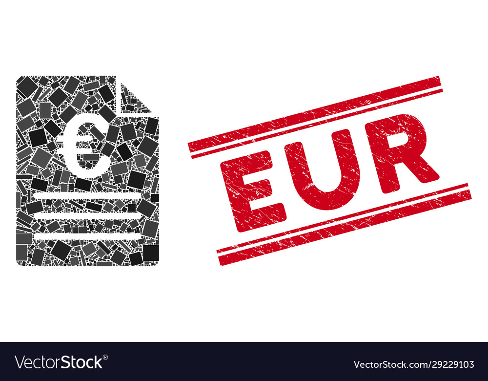Euro document mosaic and scratched eur stamp Vector Image Euro document mosaic and scratched eur stamp