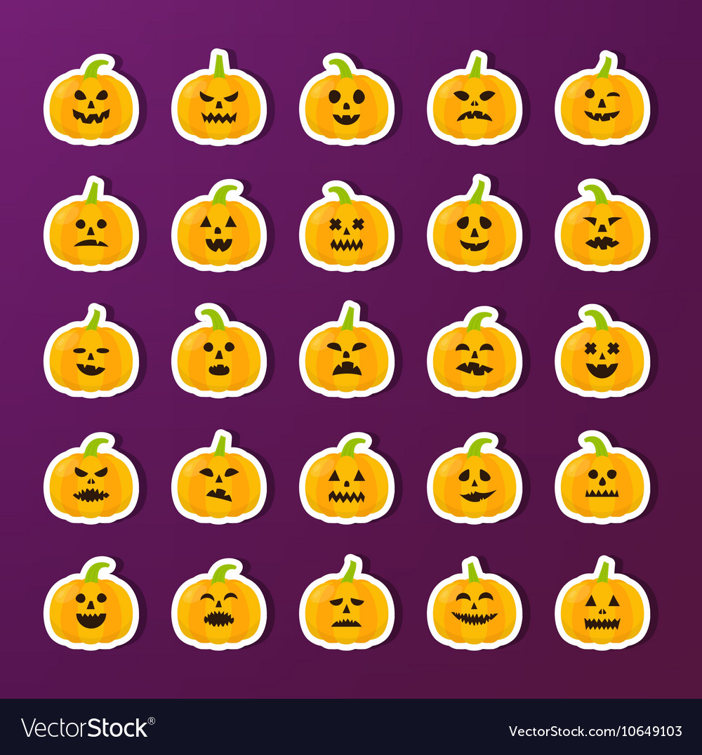 Halloween pumpkin stickers with different emotions