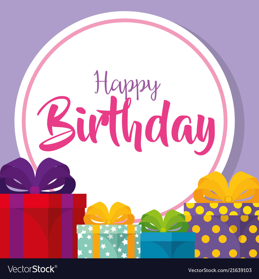 Happy birthday card with gifts boxes Royalty Free Vector