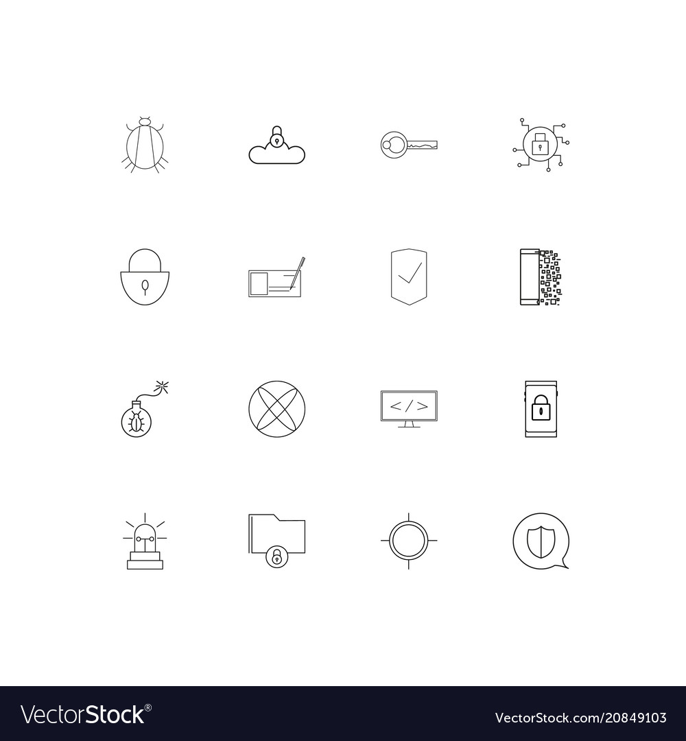 Internet security linear thin icons set outlined
