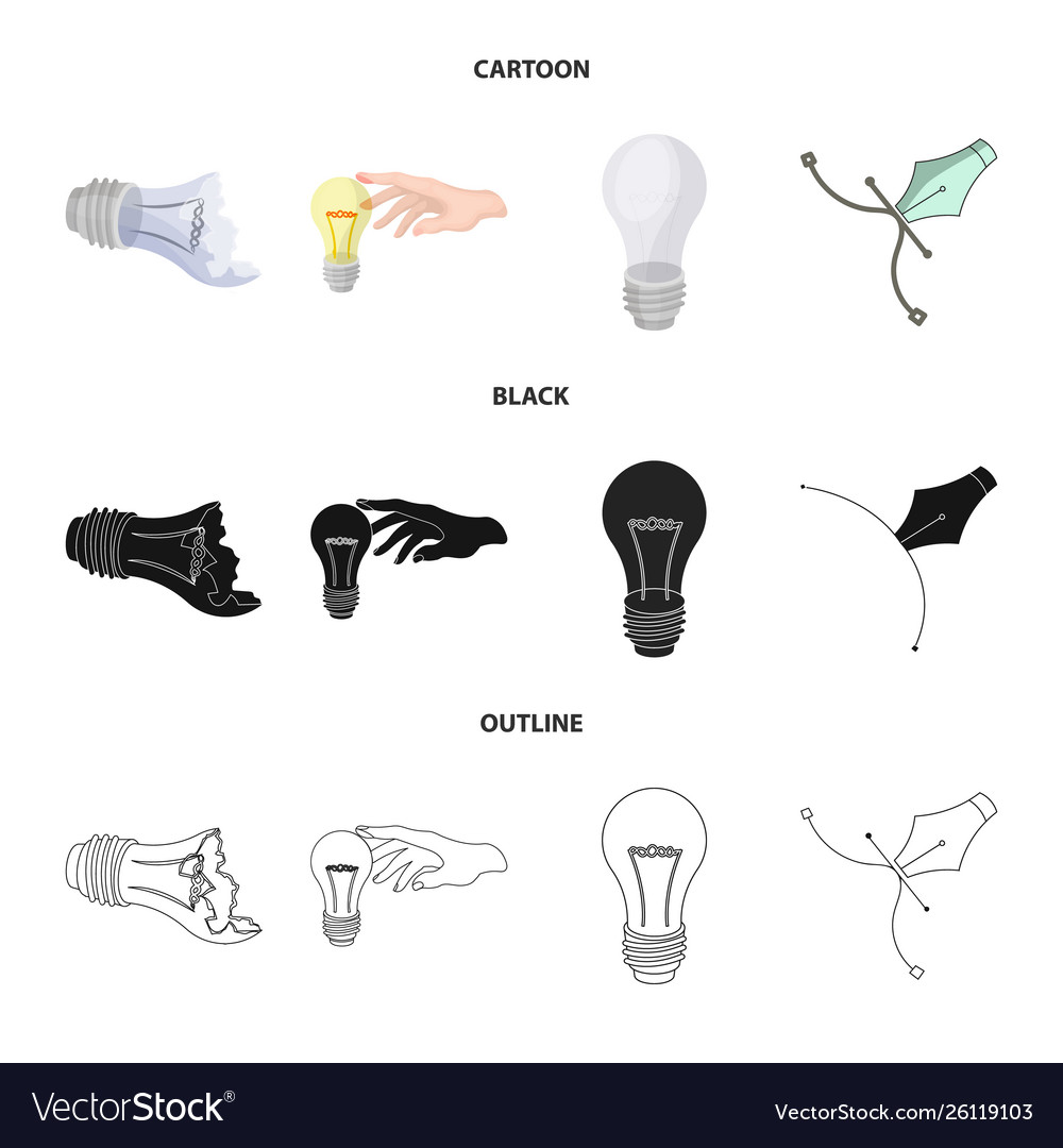 Isolated object lightbulb and ecolam sign set