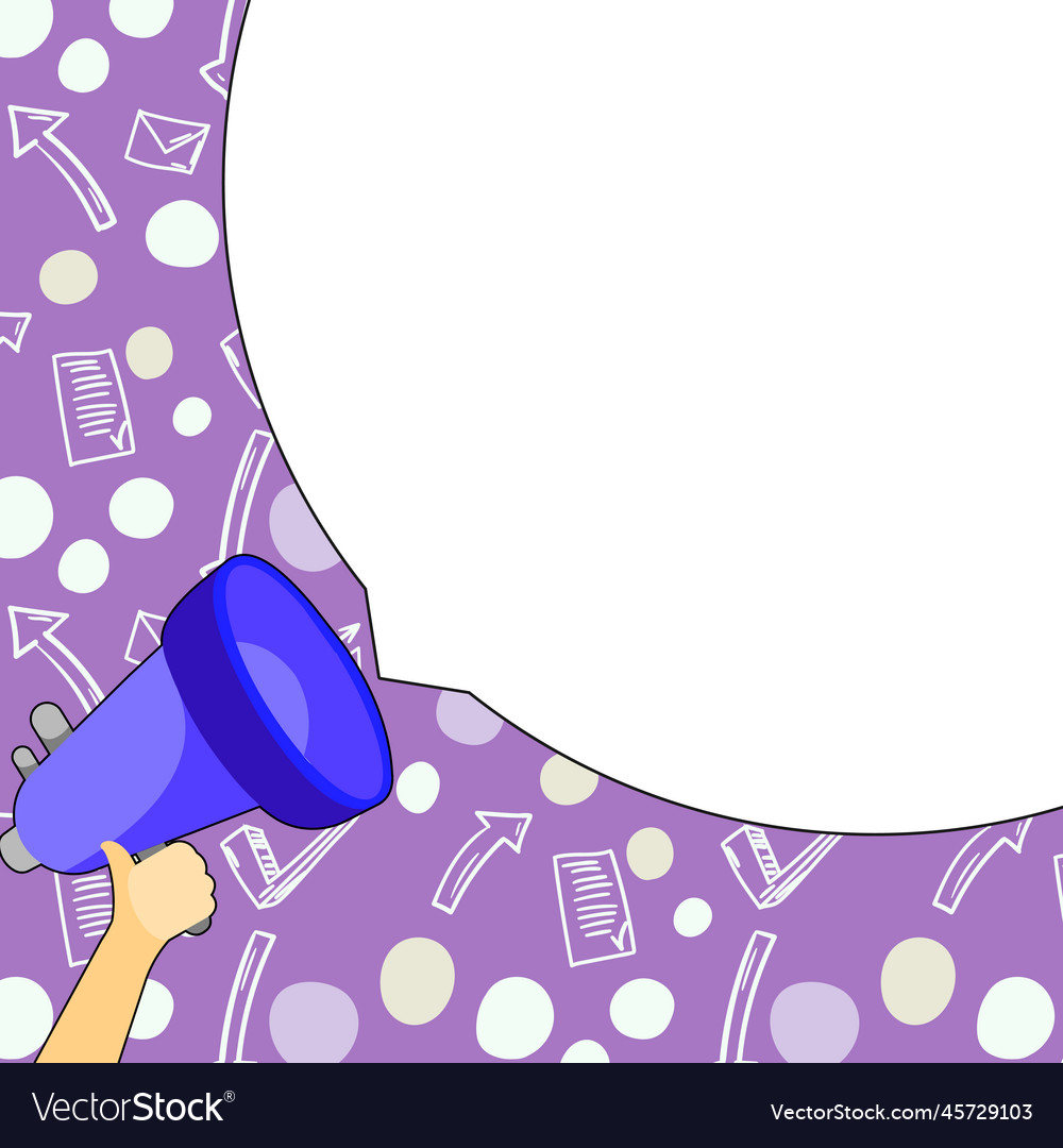 Megaphone in hand voice device with speech bubble