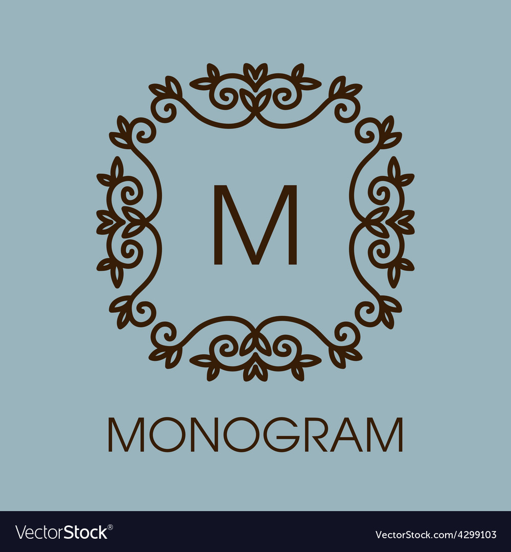 Monogram design floral outline frame Royalty Free Vector