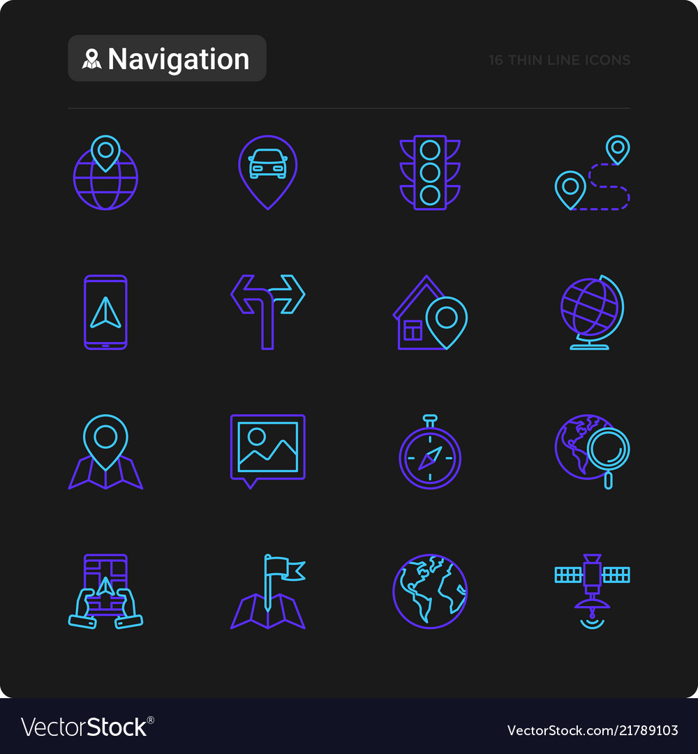 Navigation and direction thin line icons set vector image Navigation and direction thin line icons set