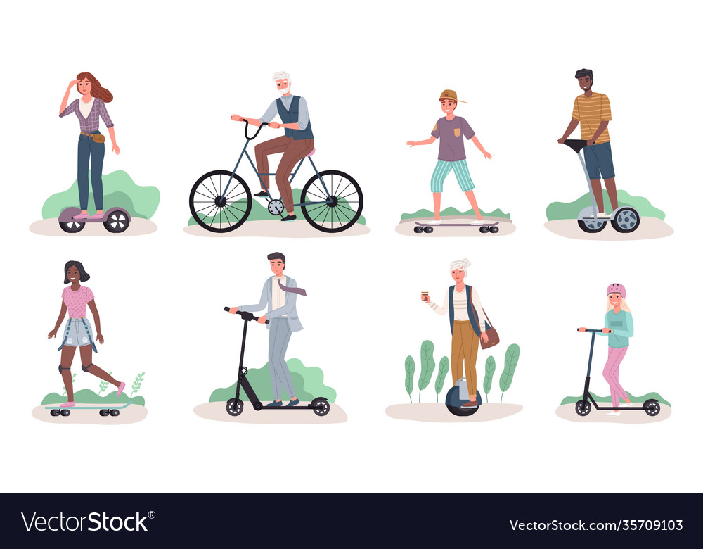 People riding ecology transport men and women Vector Image