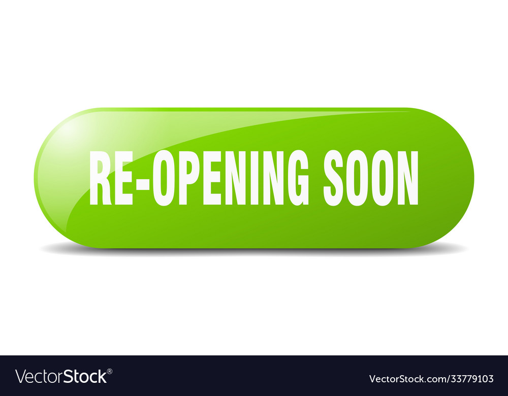 Re-opening soon button sticker banner rounded