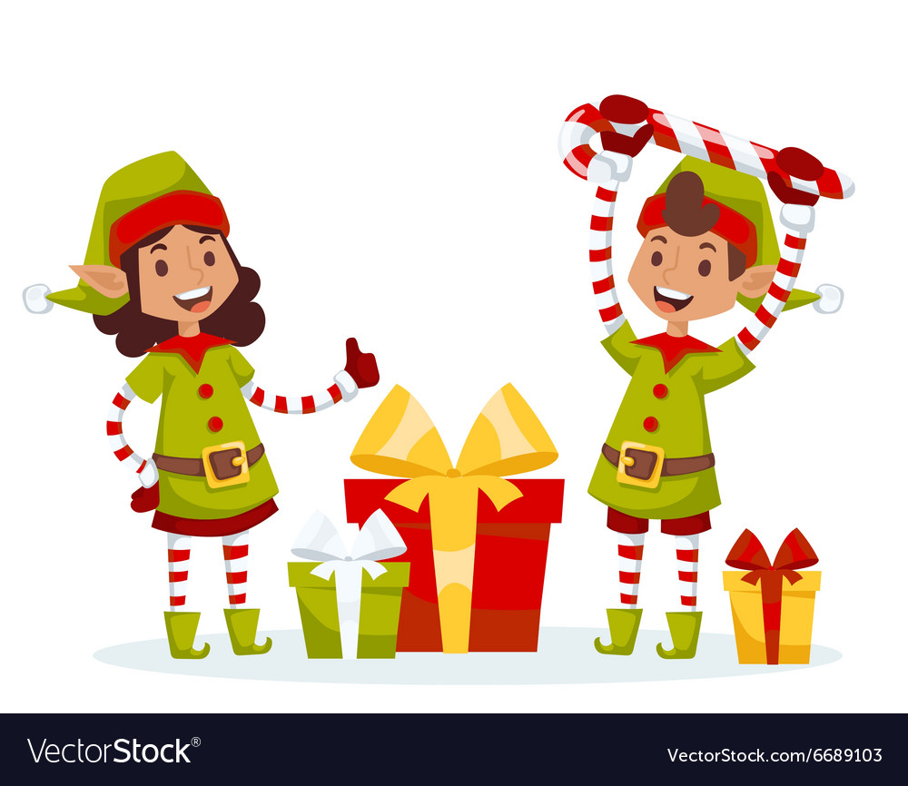 Santa claus kids cartoon elf helpers Royalty Free Vector