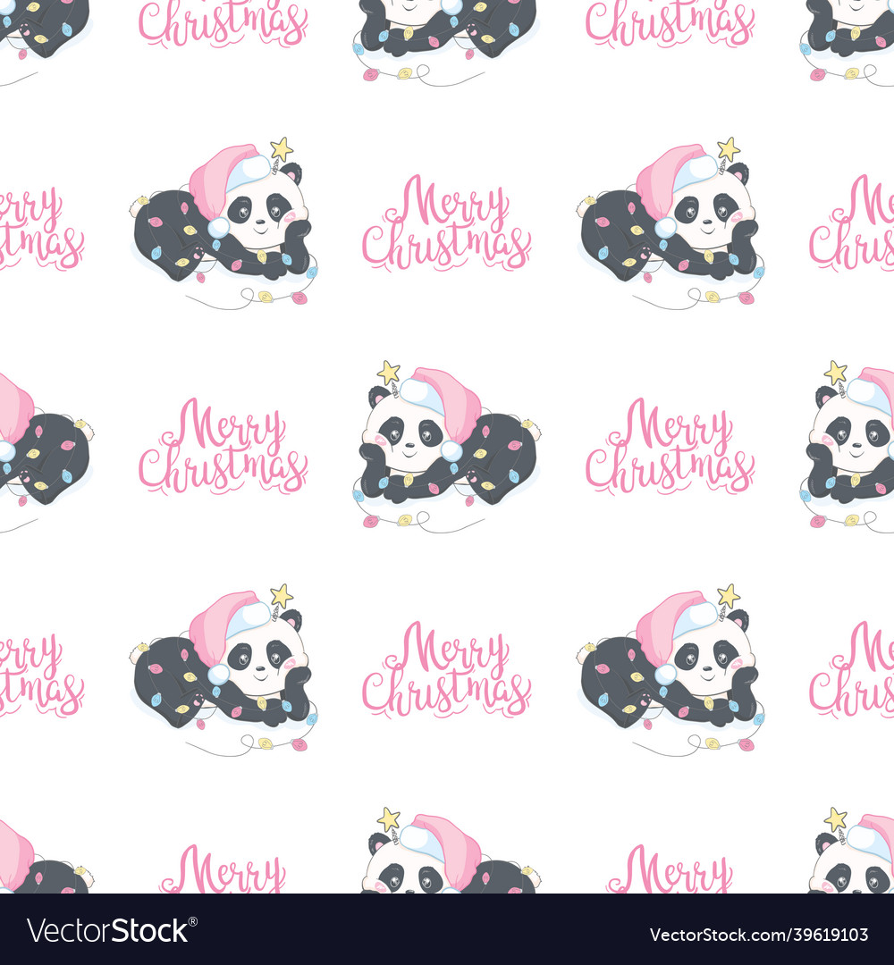 Seamless pattern with the image of a cute panda vector image Seamless pattern with the image of a cute panda