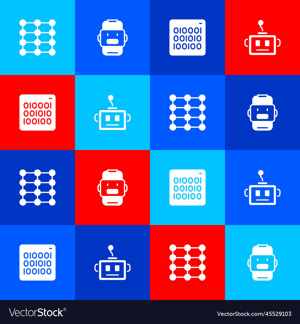 Set neural network chat bot binary code vector image Set neural network chat bot binary code