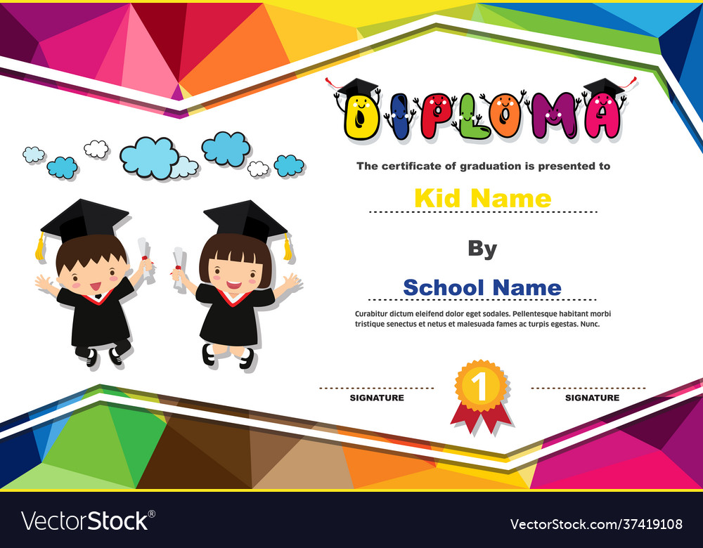 Colorful kids diploma certificate background Vector Image