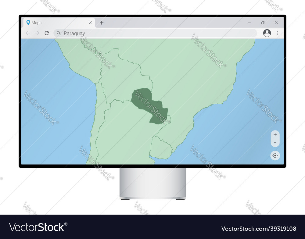 Computer monitor with map of paraguay in browser