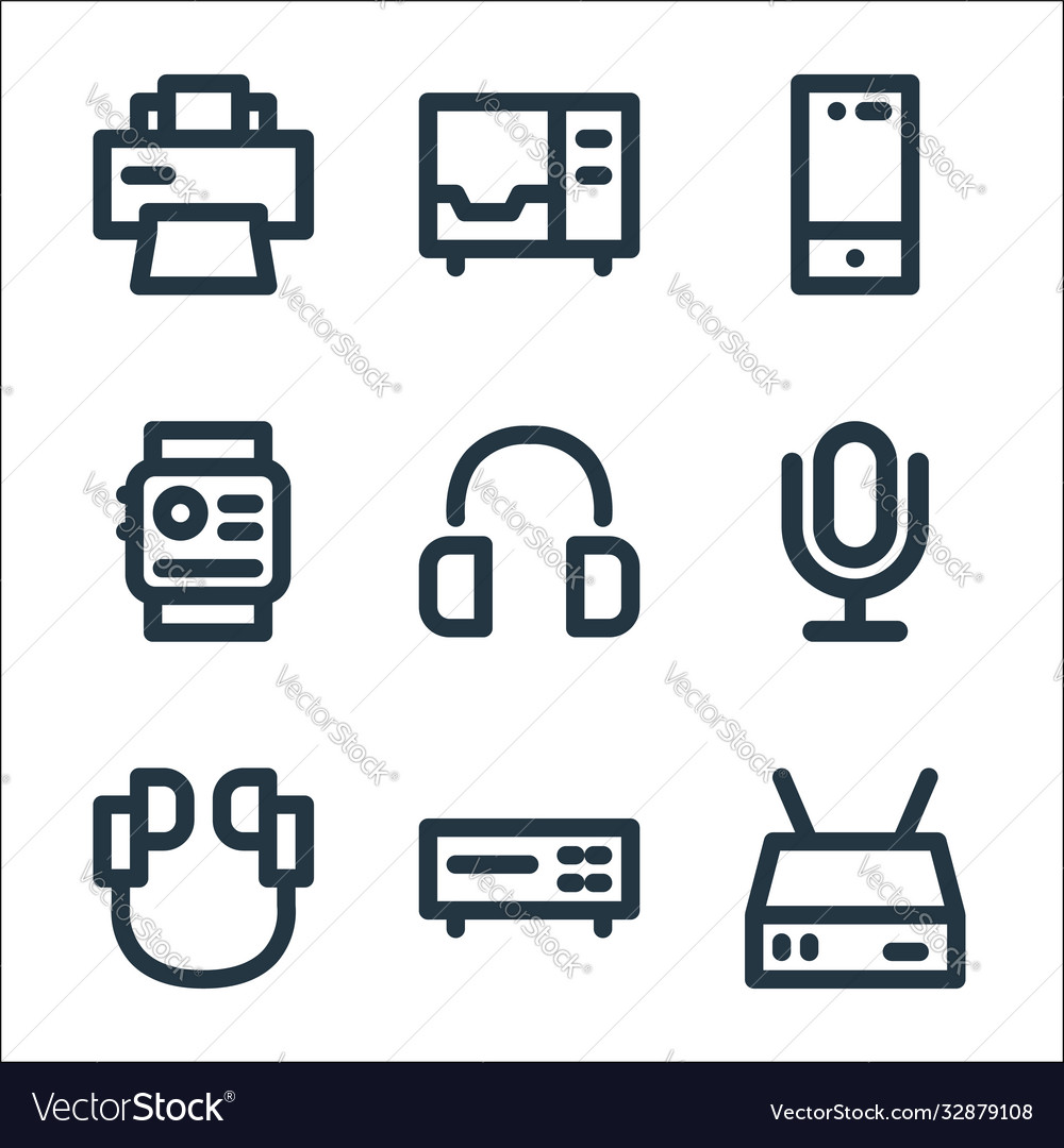 Electronics line icons linear set quality vector image Electronics line icons linear set quality
