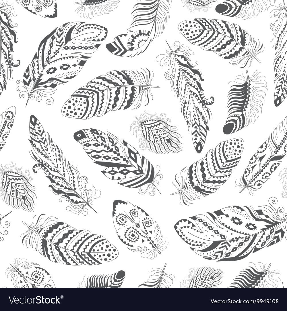 Feathers boho seamless pattern