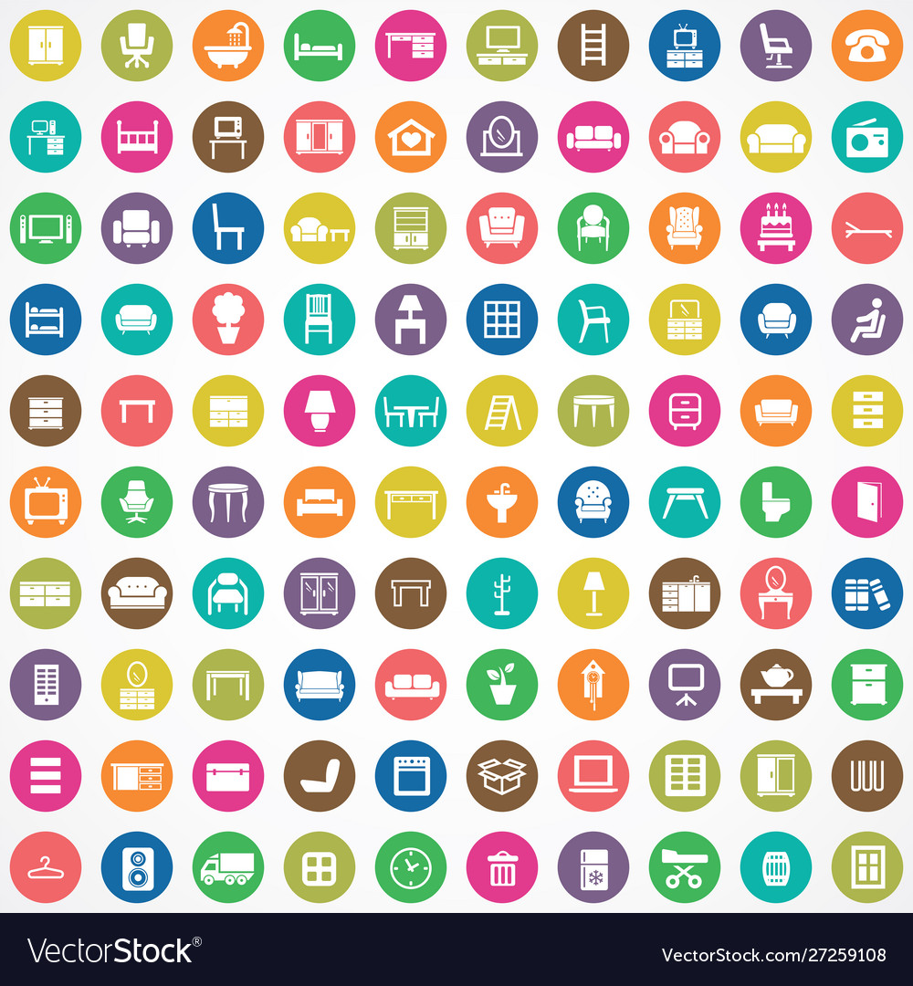 Furniture 100 icons universal set for web and ui