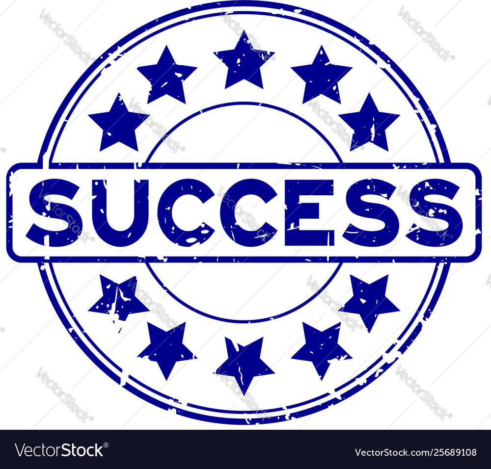 Grunge blue success word with star icon rubber Vector Image