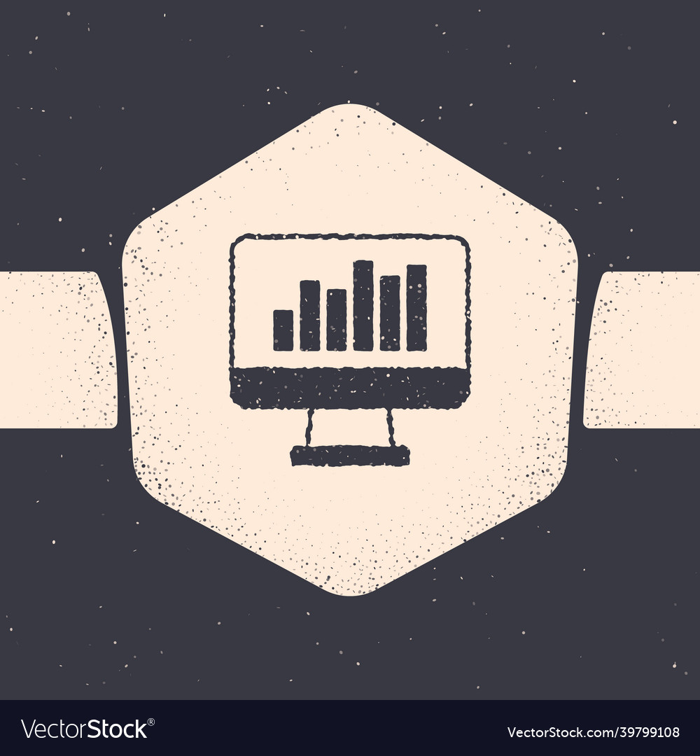 Grunge computer monitor with graph chart icon vector image Grunge computer monitor with graph chart icon