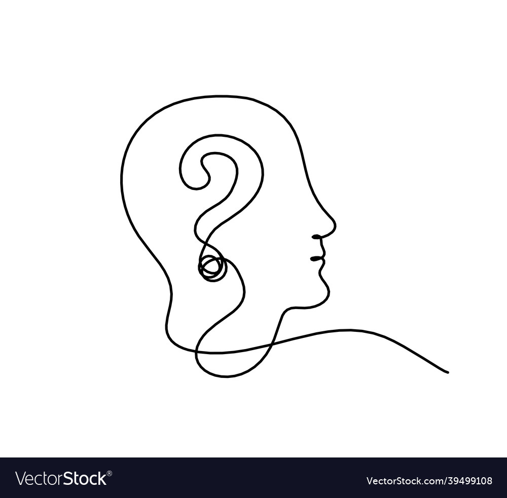 Man silhouette profile with question mark as line