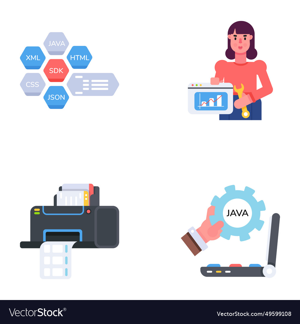 Pack of programming flat icons Royalty Free Vector Image