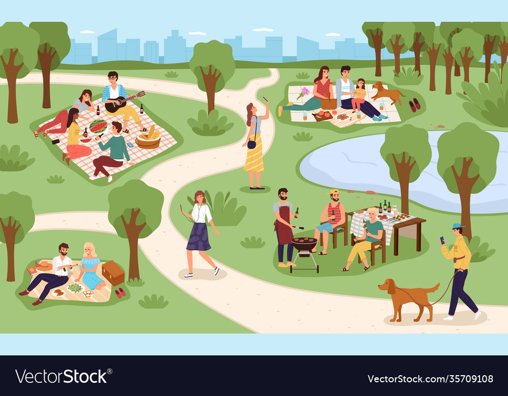 Park picnic family rest in city Royalty Free Vector Image