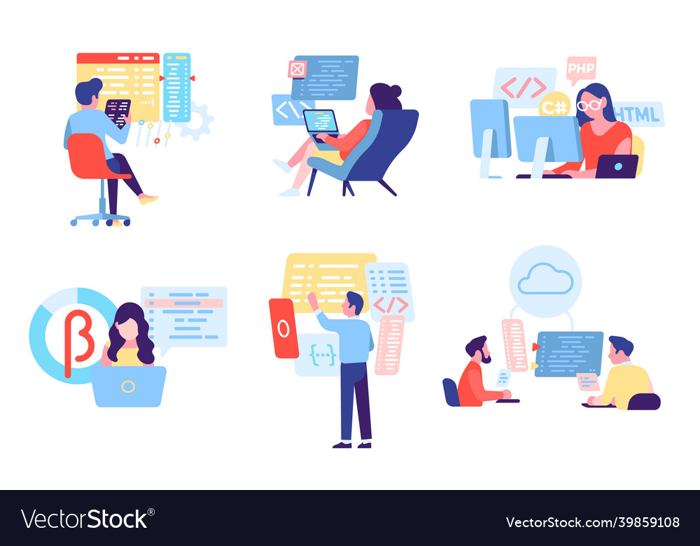 People programming software cartoon developers vector image People programming software cartoon developers