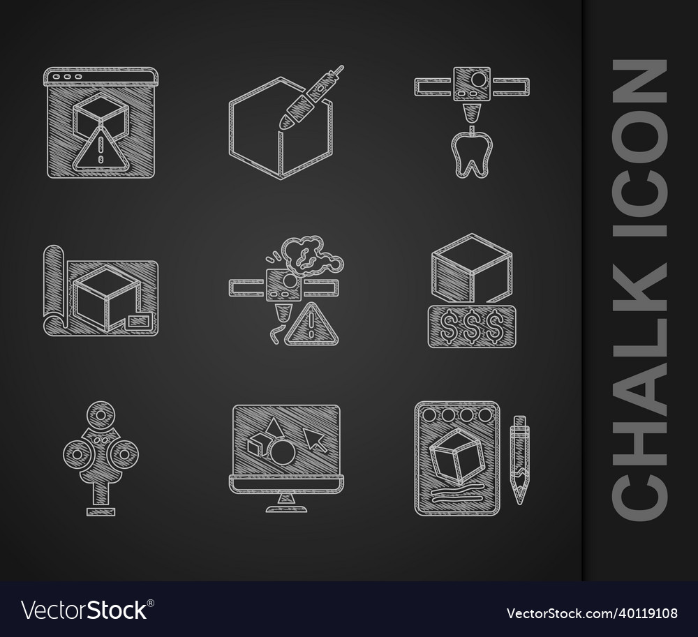Set 3d printer warning software sketch on paper Vector Image Set 3d printer warning software sketch on paper