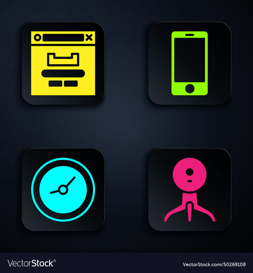 Set web camera browser window clock and mobile vector image Set web camera browser window clock and mobile