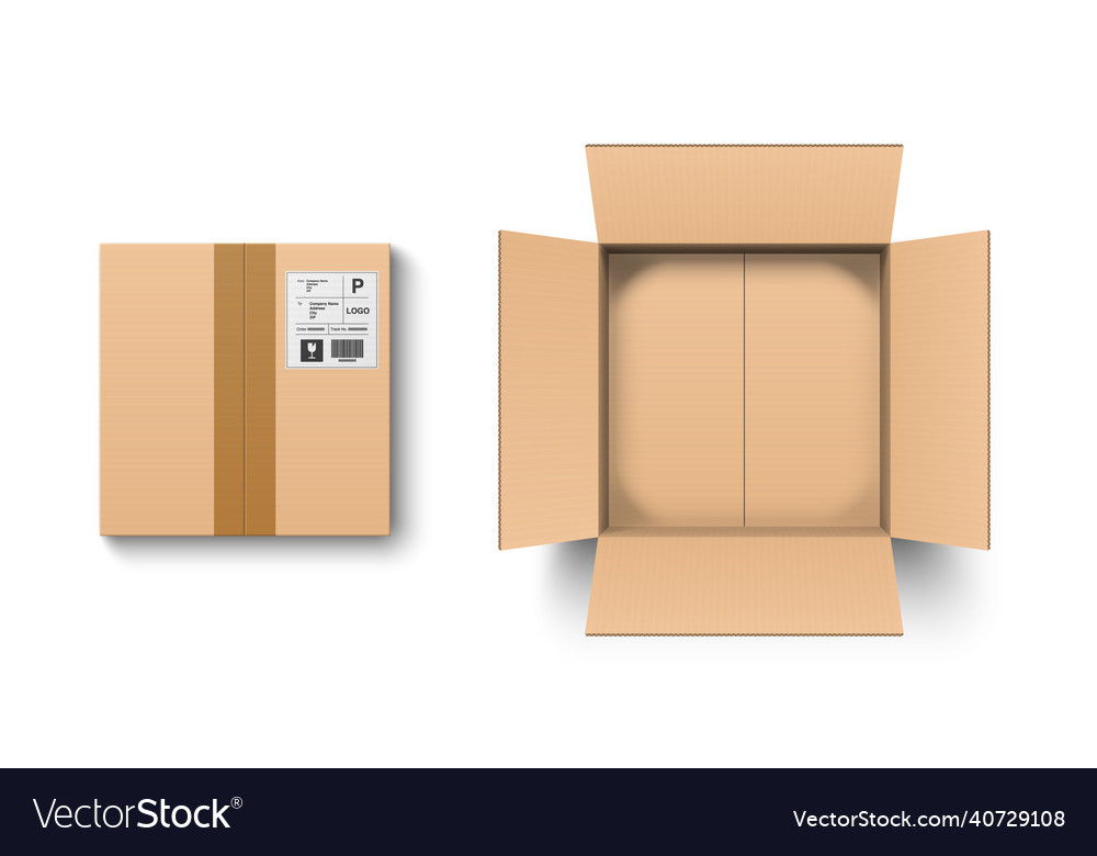 Top view open and closed cardboard box vector image Top view open and closed cardboard box