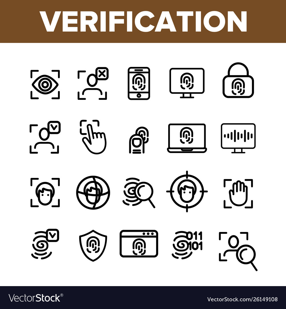 Verification id thin line icons set