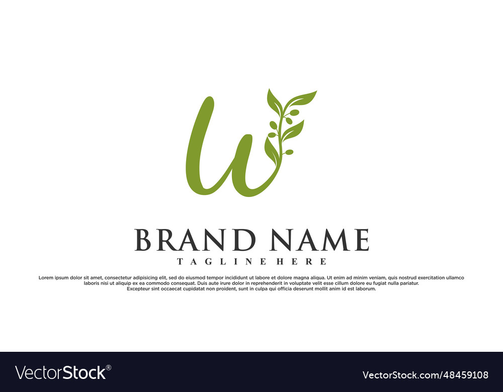 W latter logo design with nature beauty premium