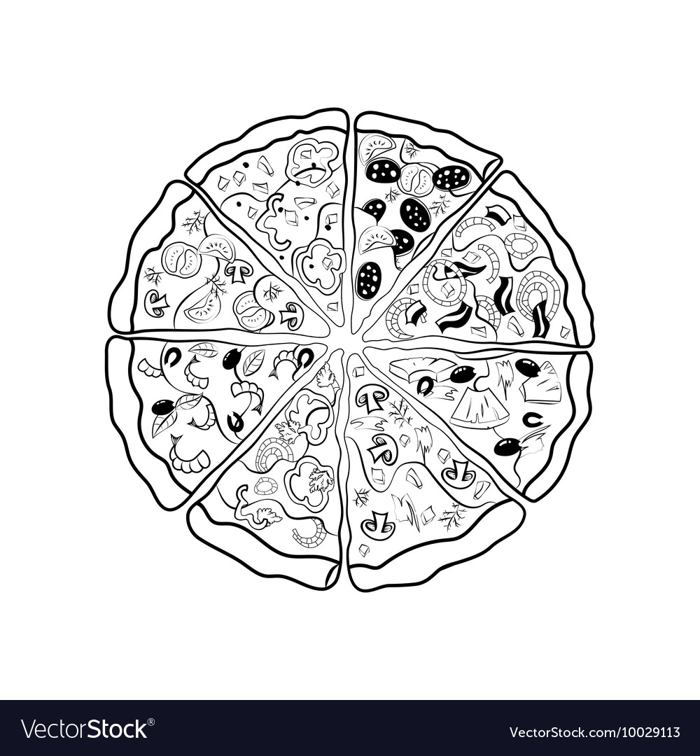 Contours of the different pieces pizza Royalty Free Vector