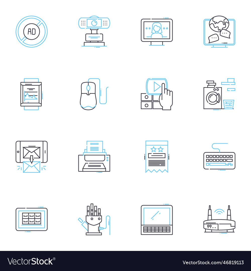 Digital media linear icons set broadcasting vector image Digital media linear icons set broadcasting