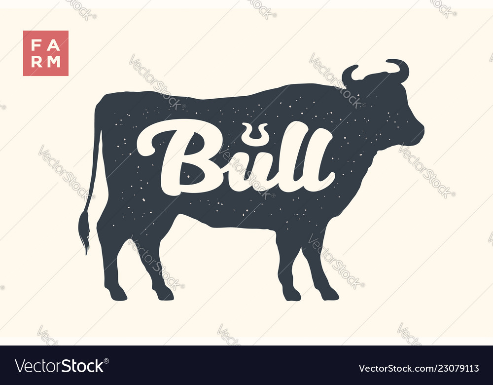 Farm animals set isolated bull silhouette vector image Farm animals set isolated bull silhouette
