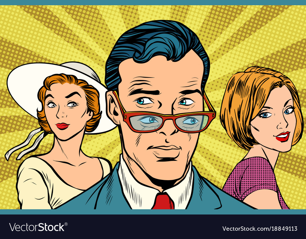 Handsome man looking at two women Royalty Free Vector Image