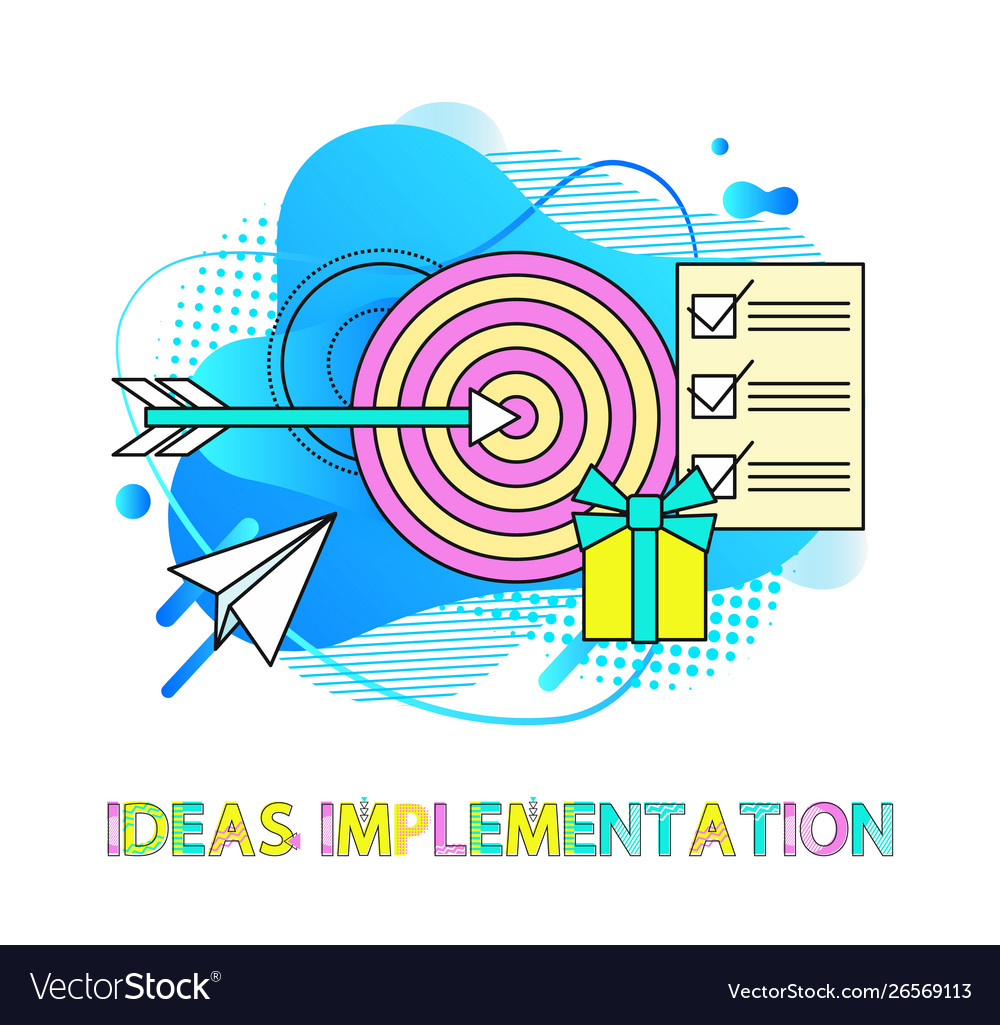 Idea implementation target with arrow checklist vector image Idea implementation target with arrow checklist