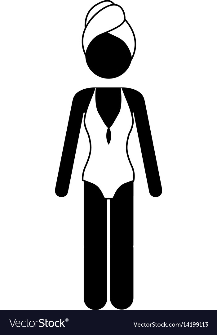 Monochrome pictograph of woman in one piece