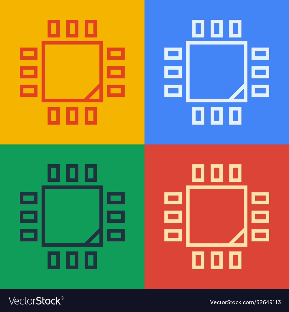 Pop Art Line Computerprozessor mit Mikroschaltungen vector image Pop Art Line Computerprozessor mit Mikroschaltungen